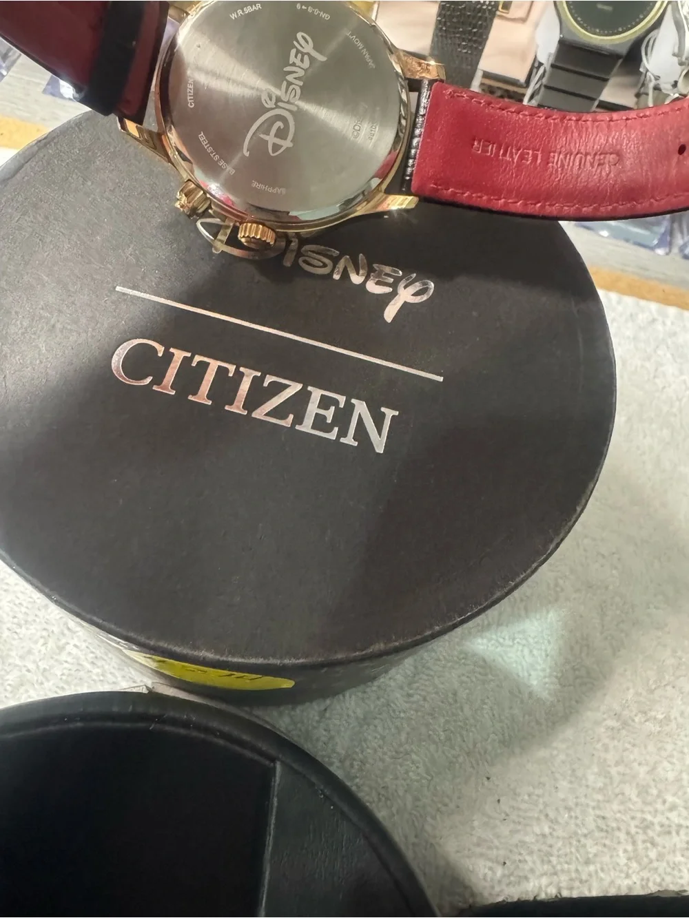 #214 Citizen Gold-Tone Case White Dial Mickey Mouse Men’s Watch with Black Strap